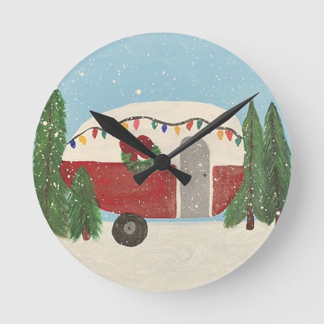 Horloge Ronde Camping Trailer à Noël (Recto)