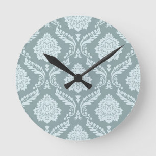 Horloge Ronde Canard Rococo Motif Damassé Œuf Bleu+Turquoise