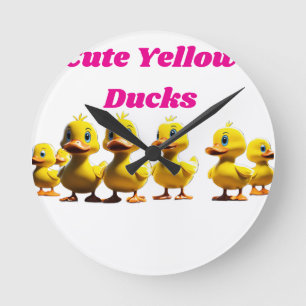 Horloge Ronde Canards jaunes mignons jouant au basket-ball – Cin