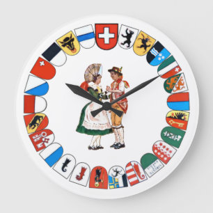 Horloge Ronde Cantons suisses et danseurs folkloriques grande ho
