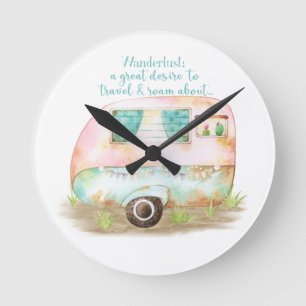 Horloge Ronde Caravane de campeur de citation d'envie de voyager