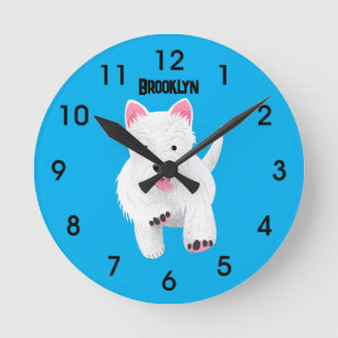Horloge Ronde Caricature blanche de terrier de l'ouest