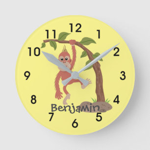 Horloge Ronde Caricature de bébé orangoutan joyeux