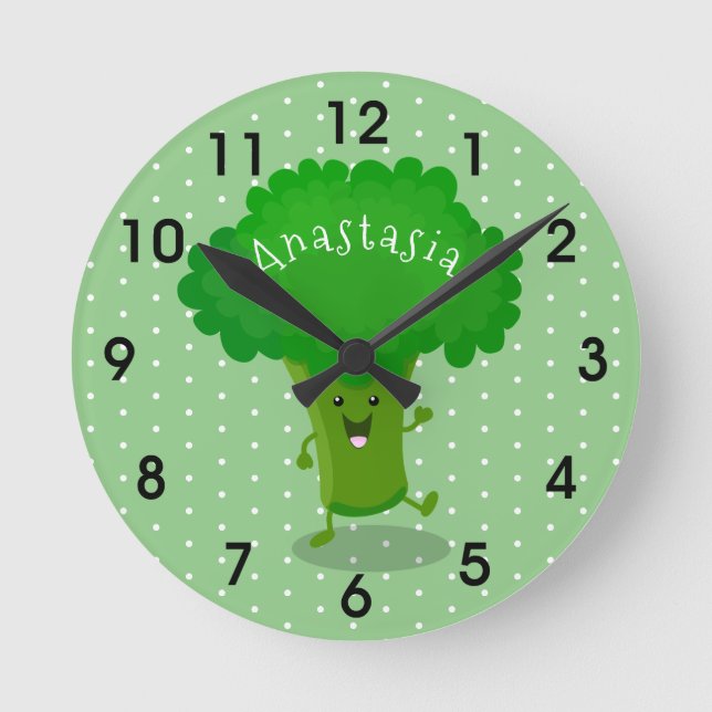 Horloge Ronde Caricature de brocoli dansant Cute kawaii (Recto)