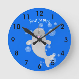 Horloge Ronde Caricature de bulles de narval joyeux