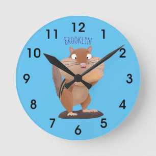 Horloge Ronde Caricature de chipmunk à grosses joues mignonnes