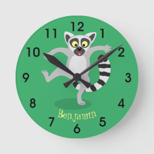 Horloge Ronde Caricature de danse lémurienne en anneau mignon