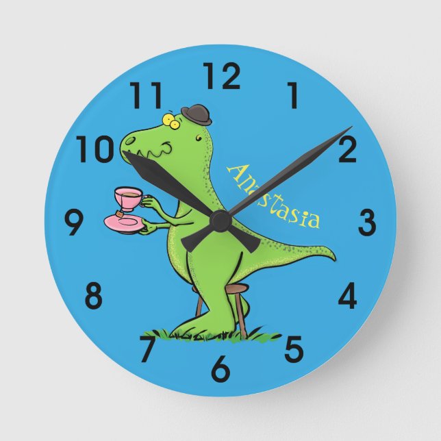 Horloge Ronde Caricature de dinosaure vert t rex (Recto)