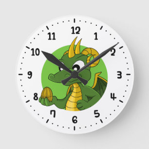 Horloge Ronde Caricature de dragon vert
