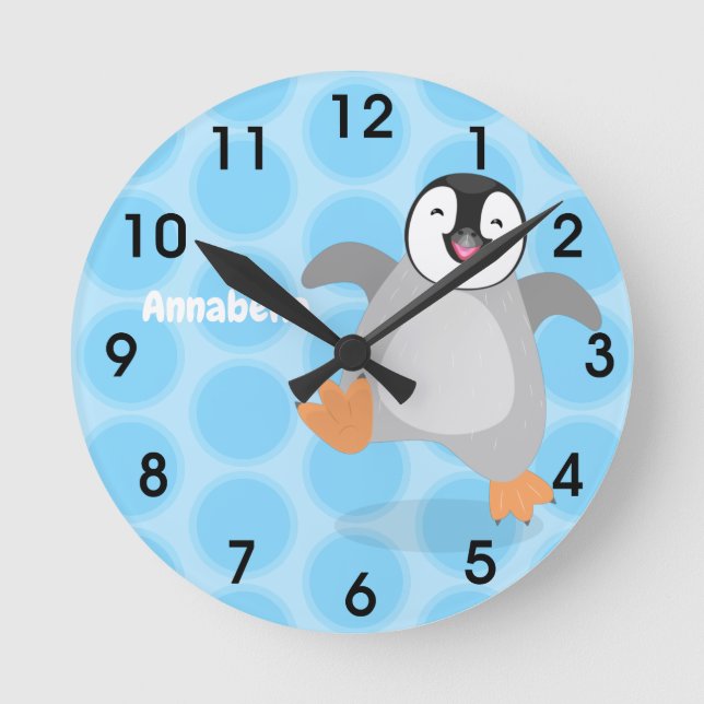 Horloge Ronde Caricature de poussin de pingouin mignonne et heur (Recto)