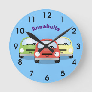 Horloge Ronde Caricature de voitures Cute kawaii