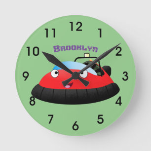 Horloge Ronde Caricature d'hovercraft rouge joyeux