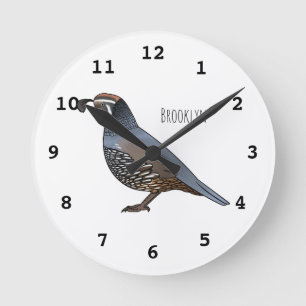 Horloge Ronde Caricature d'oiseau de caille de Californie