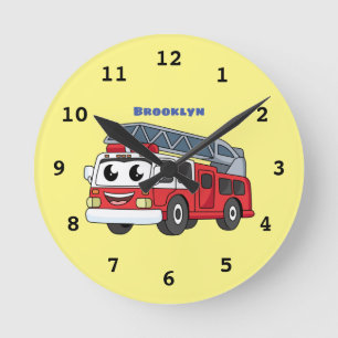 Horloge Ronde Caricature du moteur de feu joyeux