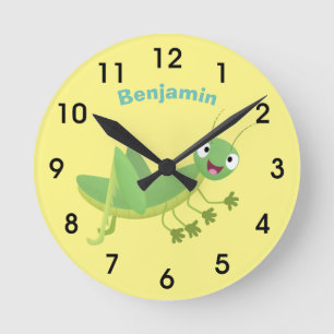 Horloge Ronde Caricature d'une pâtisserie joyeux verte