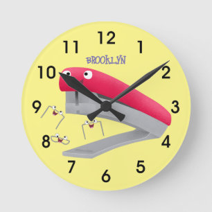 Horloge Ronde Caricature en agrafeuse rouge pâle