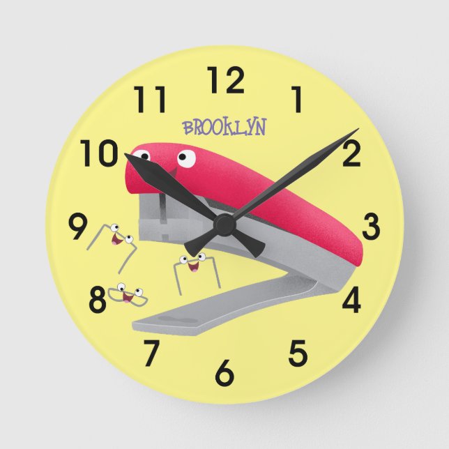 Horloge Ronde Caricature en agrafeuse rouge pâle (Recto)