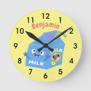 Horloge Ronde Caricature en carton de lait joyeux