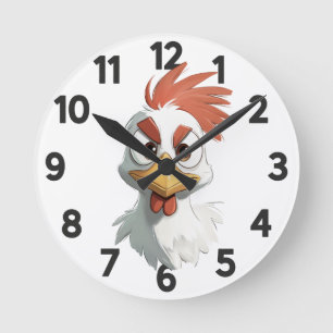Horloge Ronde Caricature en colère Tête de poulet