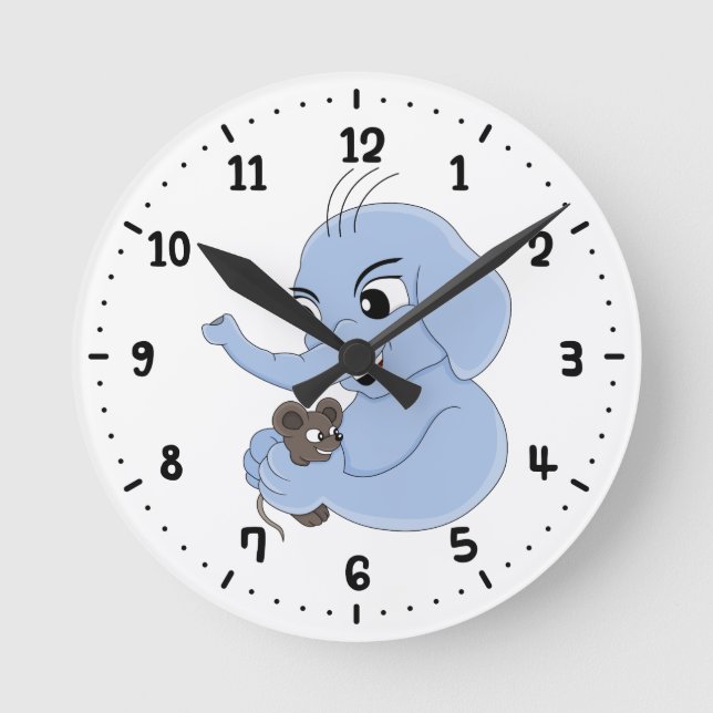 Horloge Ronde Caricature pour garçon d'éléphant mignon (Recto)