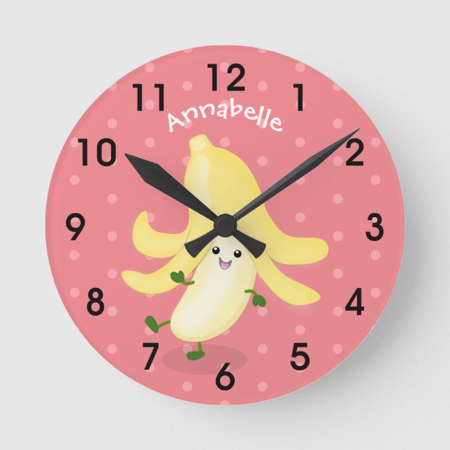 Horloge Ronde Caricature sur la banane de Cute kawaii (Recto)