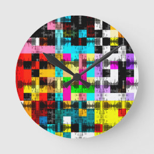 Horloge Ronde Carré Art abstrait géométrique et coloré
