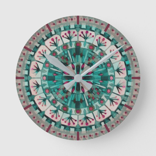 Horloge Ronde Carreaux de mosaïque Boho Océan Turquoise - (Recto)