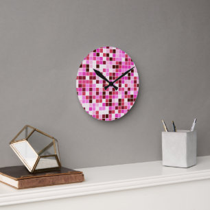 Horloge Ronde Carreaux de piscine, Carreaux de mosaïque rose, Mo