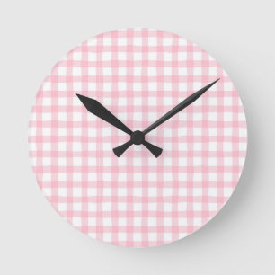 Horloge Ronde Carreaux Rose Pastel – Esthétique Douce et Sans Co