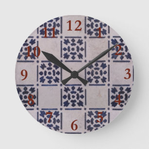 Horloge Ronde Carrelage Delft Bleu : Motif d'art néerlandais cla