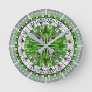 Horloge Ronde Carrelage en mosaïque Boho Gris vert -