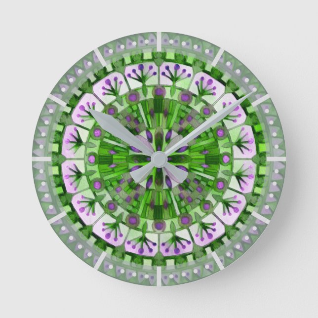 Horloge Ronde Carrelage en mosaïque Boho Gris vert - (Recto)