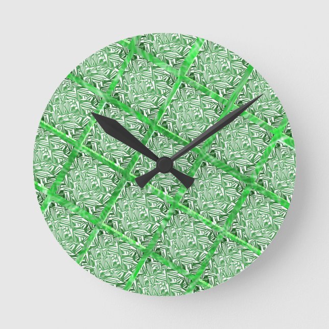 Horloge Ronde Carrés, fausse tuile, faux feuillage vert (Recto)