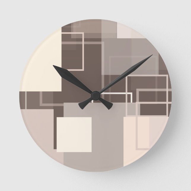 Horloge Ronde Carrés géométriques - Chocolat et crème (Recto)