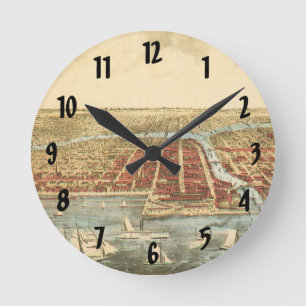 Horloge Ronde Carte antique de Chicago, rue LaSalle et rivière
