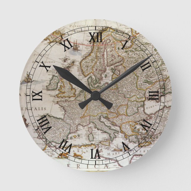 Horloge Ronde Carte antique de l'Europe par Willem Jansz Blaeu,  (Recto)