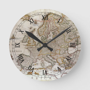 Horloge Ronde Carte antique de l'Europe par Willem Jansz Blaeu, 