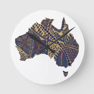 Horloge Ronde Carte Australie Tan-Bleu-Rouge