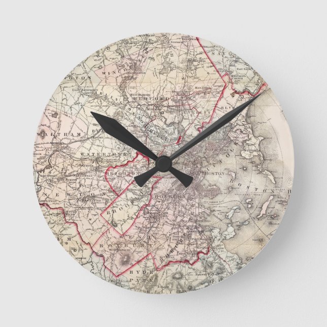 Horloge Ronde Carte : Boston, 1883 (Recto)