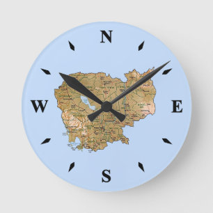 Horloge Ronde Carte Cambodge