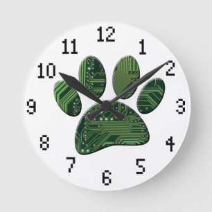 Horloge Ronde Carte de circuit électronique Dog Pawprint
