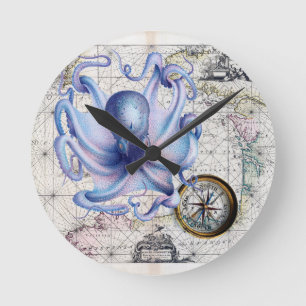 Horloge Ronde Carte des pieuvres Nautica