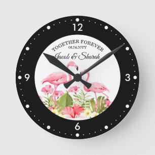Horloge Ronde Carte d'invitation de mariage aux flamants tropica