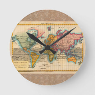 Horloge Ronde Carte du monde 1700s Antique Continents
