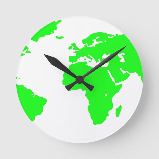 Horloge Ronde Carte du monde blanc vert (Recto)