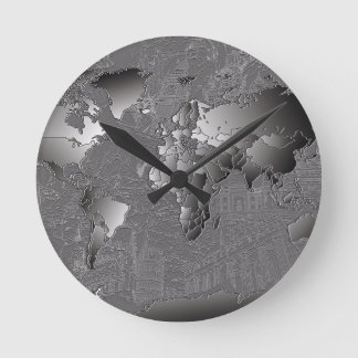 Horloge Ronde carte du monde galaxie noir et blanc 5