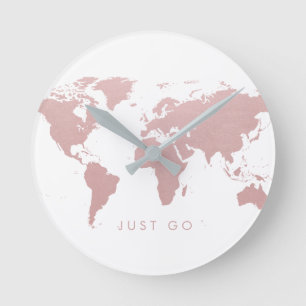 Horloge Ronde Carte du monde rose