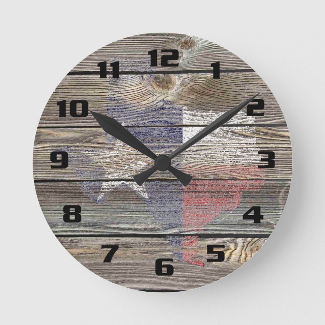 Horloge Ronde Carte et drapeau du Texas authentique et rustique  (Recto)