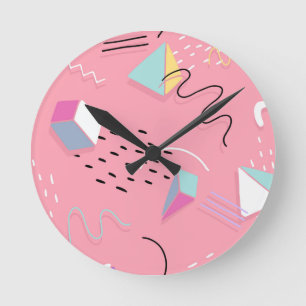 Horloge Ronde Carte graphique Fun Pink des années 1990 Throwback
