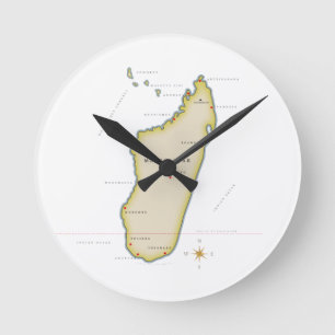 Horloge Ronde Carte illustrée de Madagascar